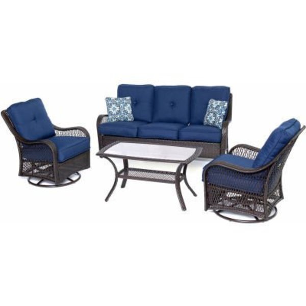 Almo Fulfillment Services Llc Hanover® Orleans 4 Piece All Weather Patio Set, Navy Blue/French Roast ORLEANS4PCSW-B-NVY